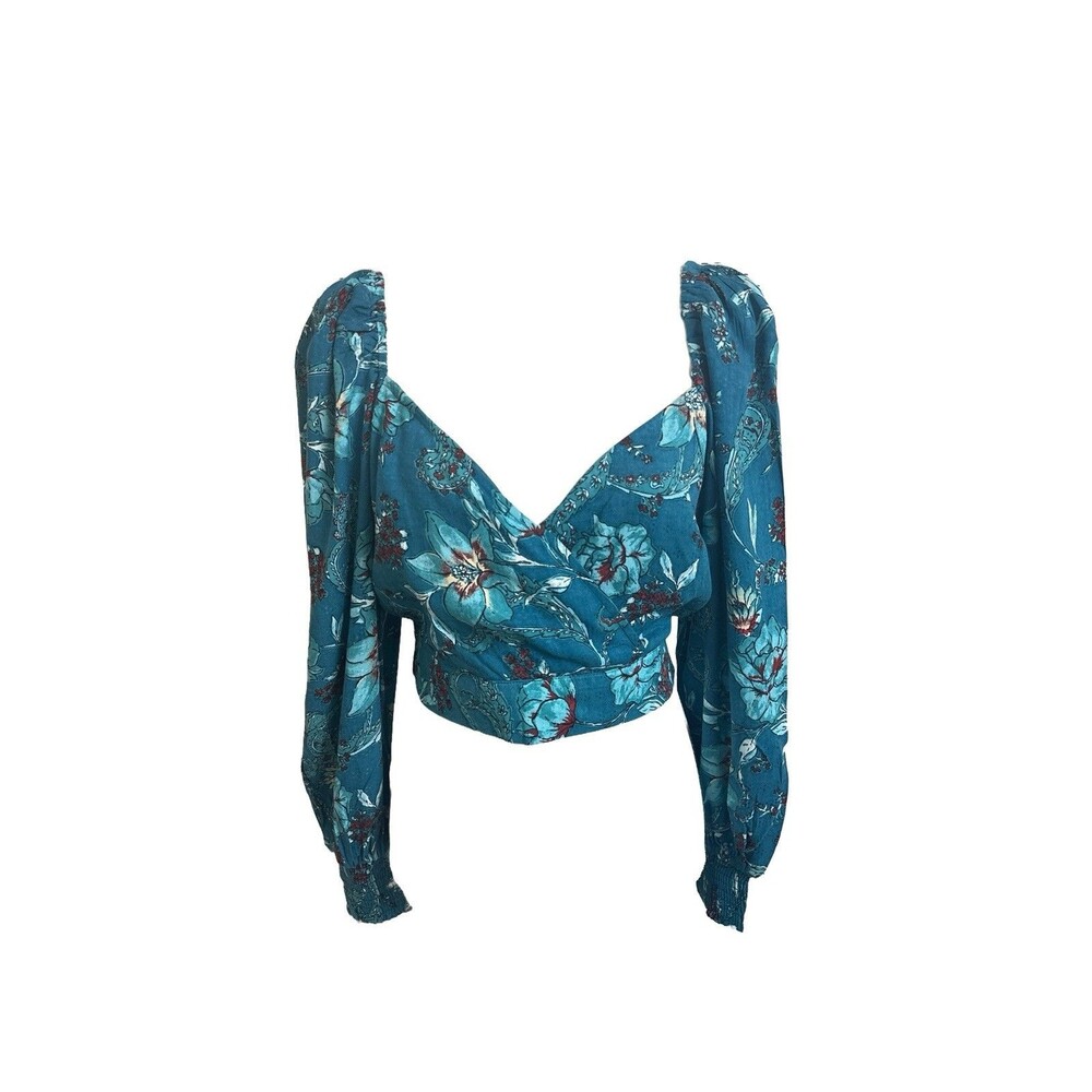 NWT Band of the Free Women's M Sybille Teal Floral Crossover Crop Top NEW
